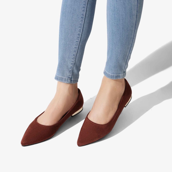 Pointed Toe Ballet Flats - BROWN SUEDE - 1